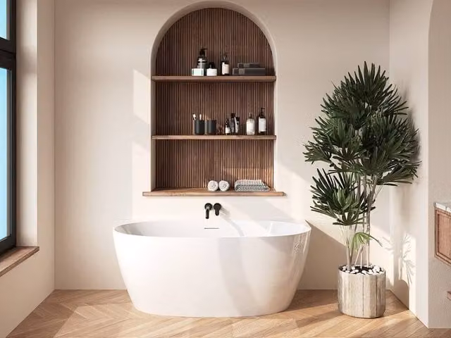 Amosari White Oval Free Standing Acrylic Bath, 203 l, W: 59 cm, D: 28 cm, H: 58 cm – 1