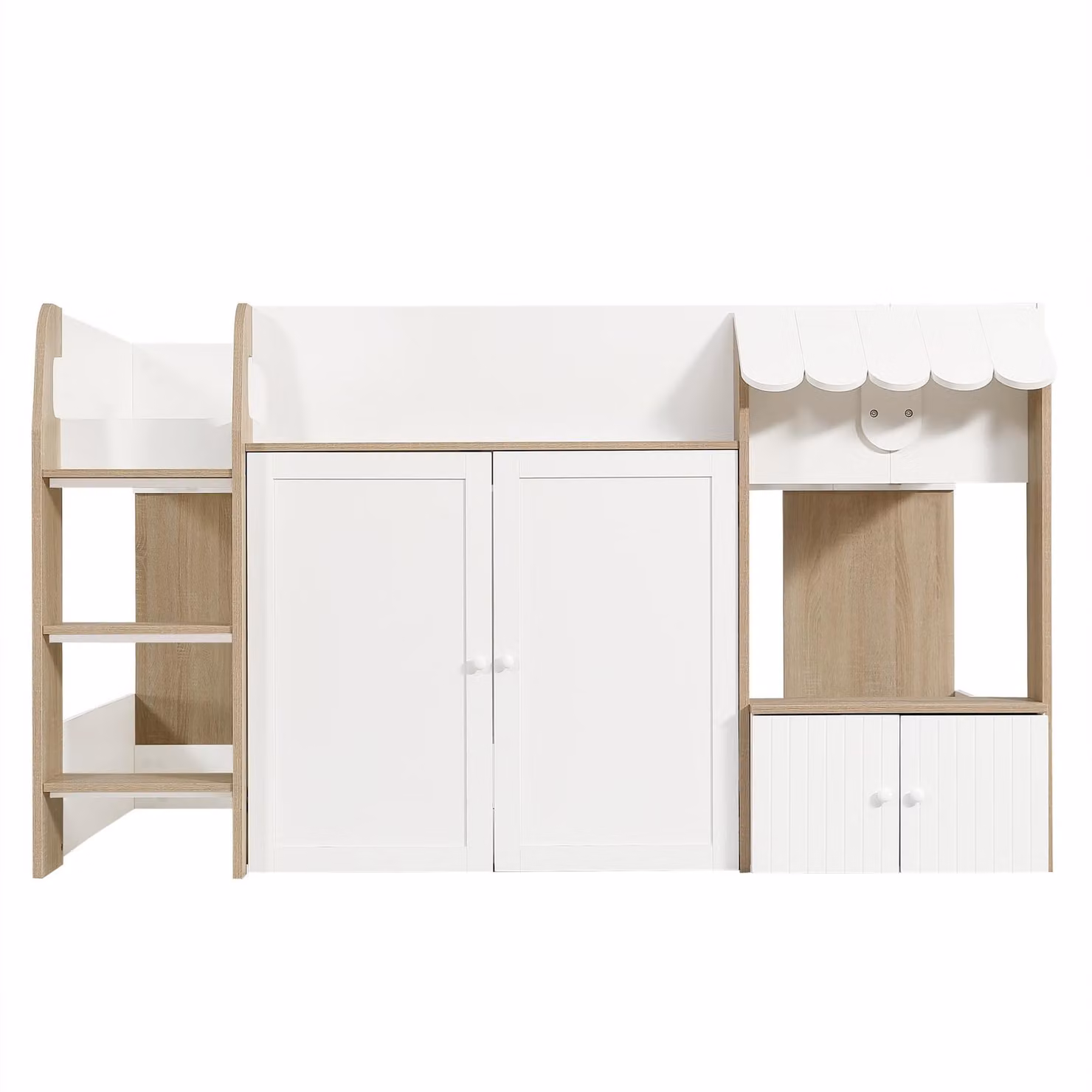 Aosom UK Single High Sleeper Bed for Children with 3-Step Ladder and Customisable Under-Bed Space, White and Natural, W/D/H: 118 x 195 x 109 cm – 2