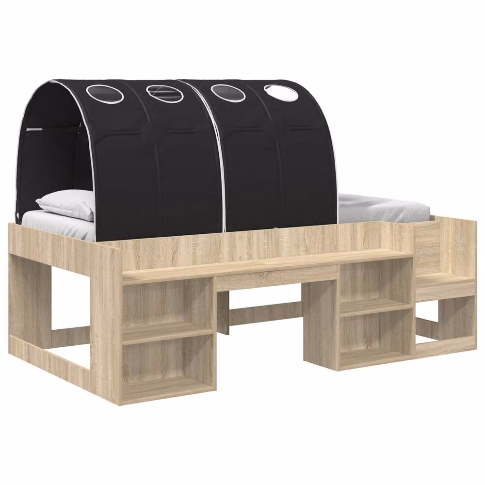 Berkfield Home 3-Piece Bed Frame with House Frame and Bedside Shelves in Sonoma Oak and Black – 2