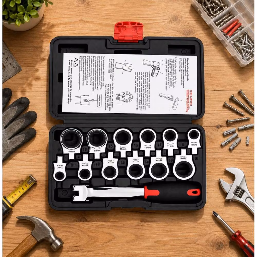 EONLION 12-Piece Flexible Head Ratchet Spanner and Socket Wrench Kit in Black – 2