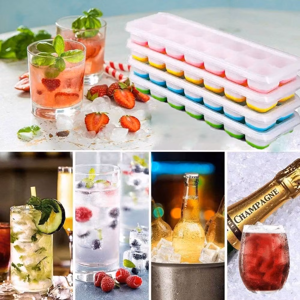 FLAVORA Stackable Silicone Ice Cube Trays with Loose Lids, 4 Pieces, Multicolour – 2