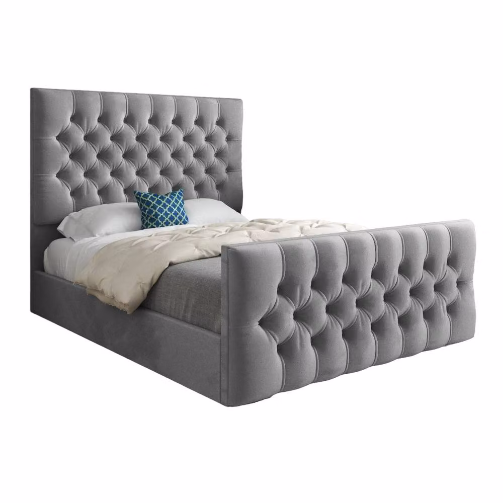 KDMD Rothwell Grey Velvet Upholstered Chesterfield Bed Frame W/D/H: 159 x 180 x 200 cm – 2
