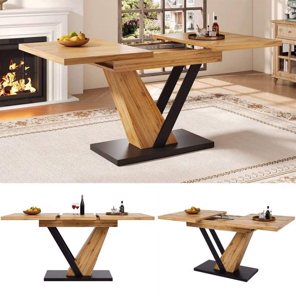 FORGEVIO Extendable Rectangular Dining Table in White and Brown, W/D/H: 120 x 60 x 75 cm – 2