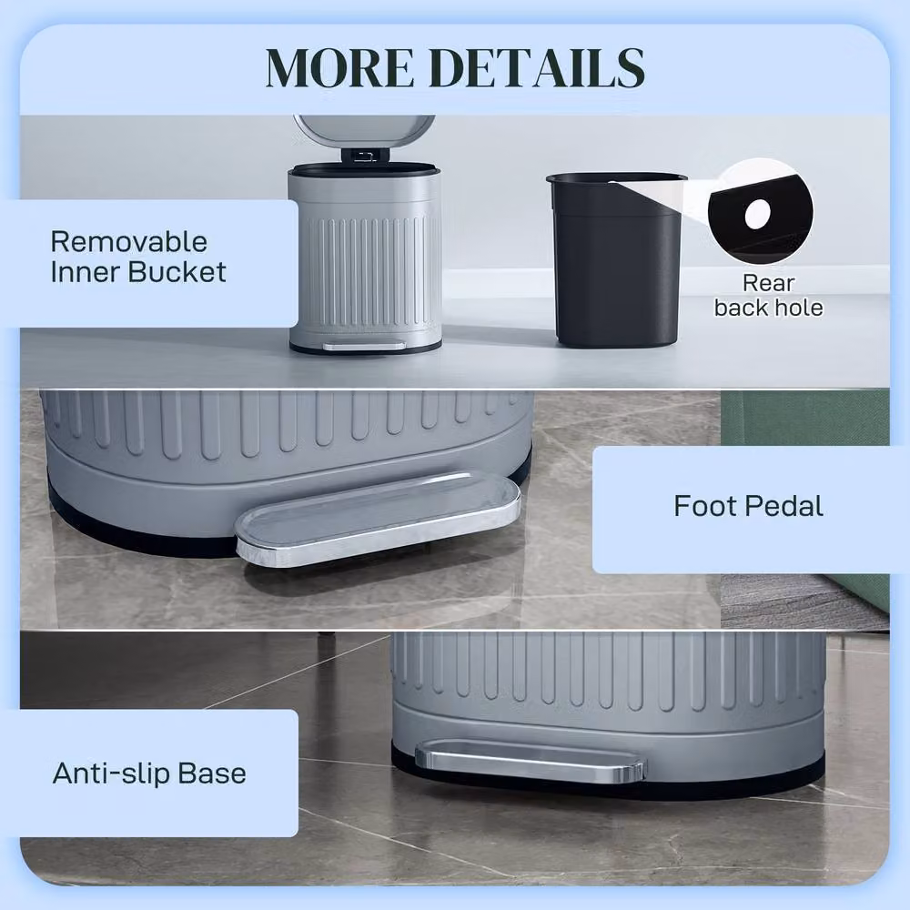 STILVORA 20L Kitchen Pedal Bin with Soft-Close Lid and Removable Inner Bucket in Grey – 6