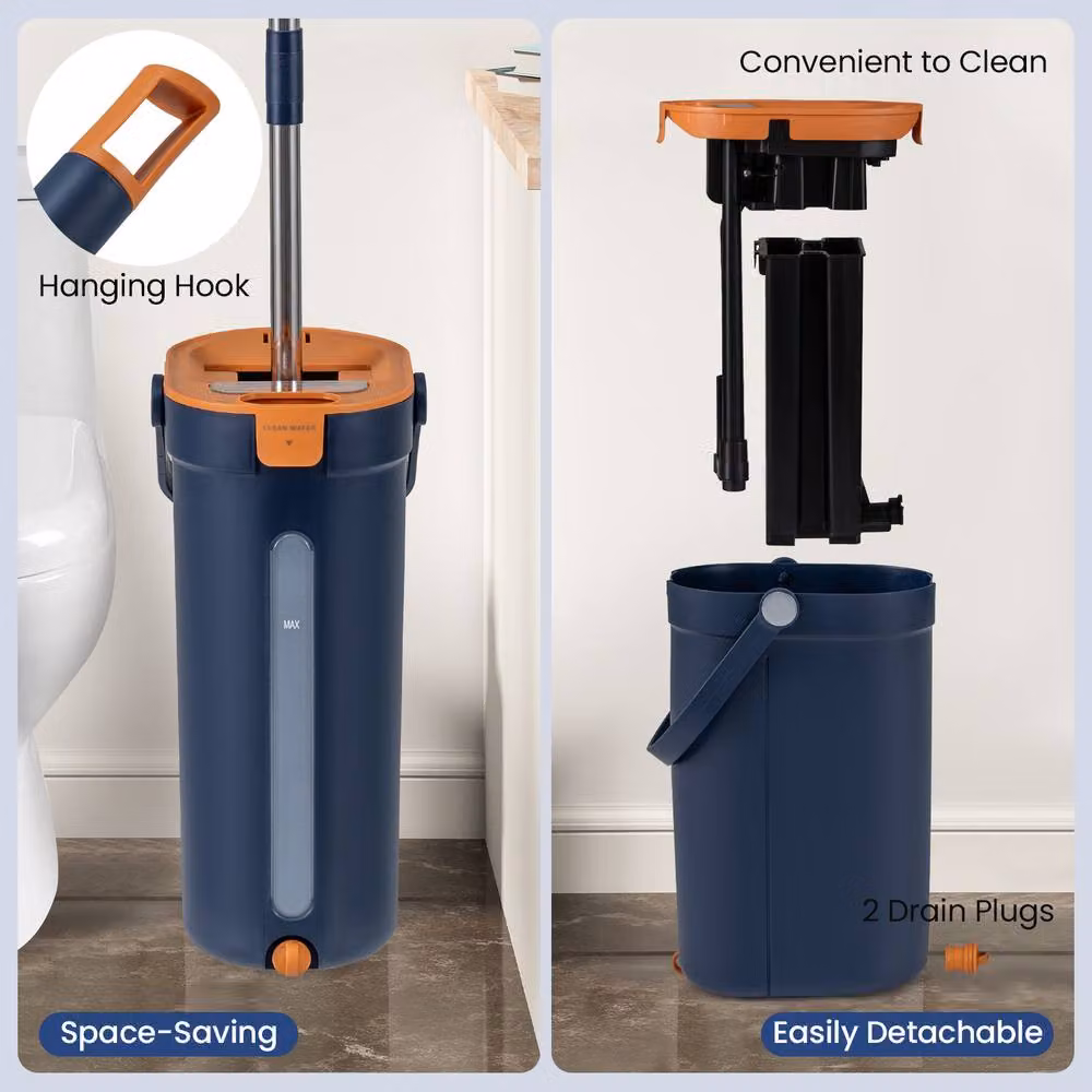 Costway Mop and Bucket Set with Wringer and Scraper, 360 Degree Rotating Microfibre Head, Blue – 8