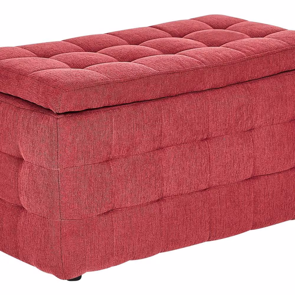 Wyld and Coco Red Tufted Fabric Storage Ottoman Bench W: 74 cm, D: 42 cm, H: 40 cm – 2