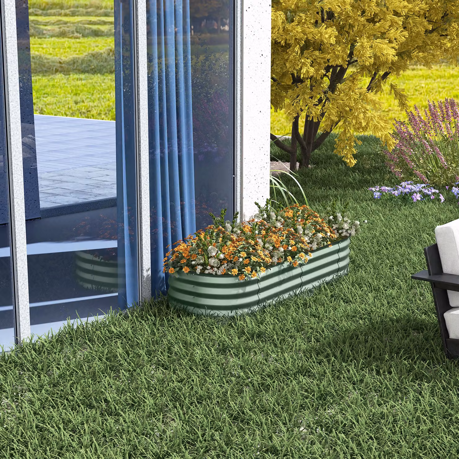 Outsunny Galvanised Steel Raised Garden Bed with Safety Edging in Grey – 6