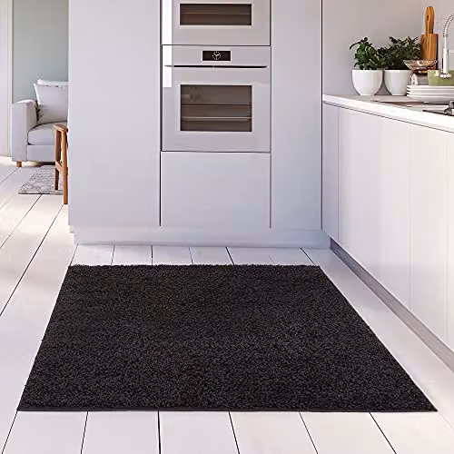 THE RUGS Black Plain Soft High Pile Shaggy Square Rug, W/D/H: 120 x 120 x 3 cm – 2