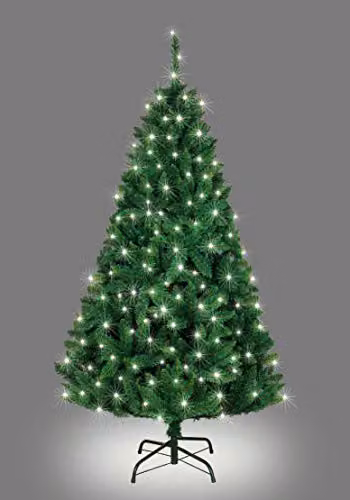 Shatchi 7ft Imperial Pine Artificial Christmas Tree with White LEDs in Green