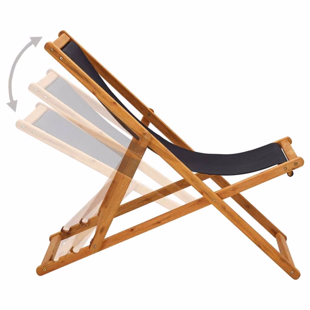 Berkfield Home Folding Beach Chair in Black Eucalyptus Wood and Fabric – 2