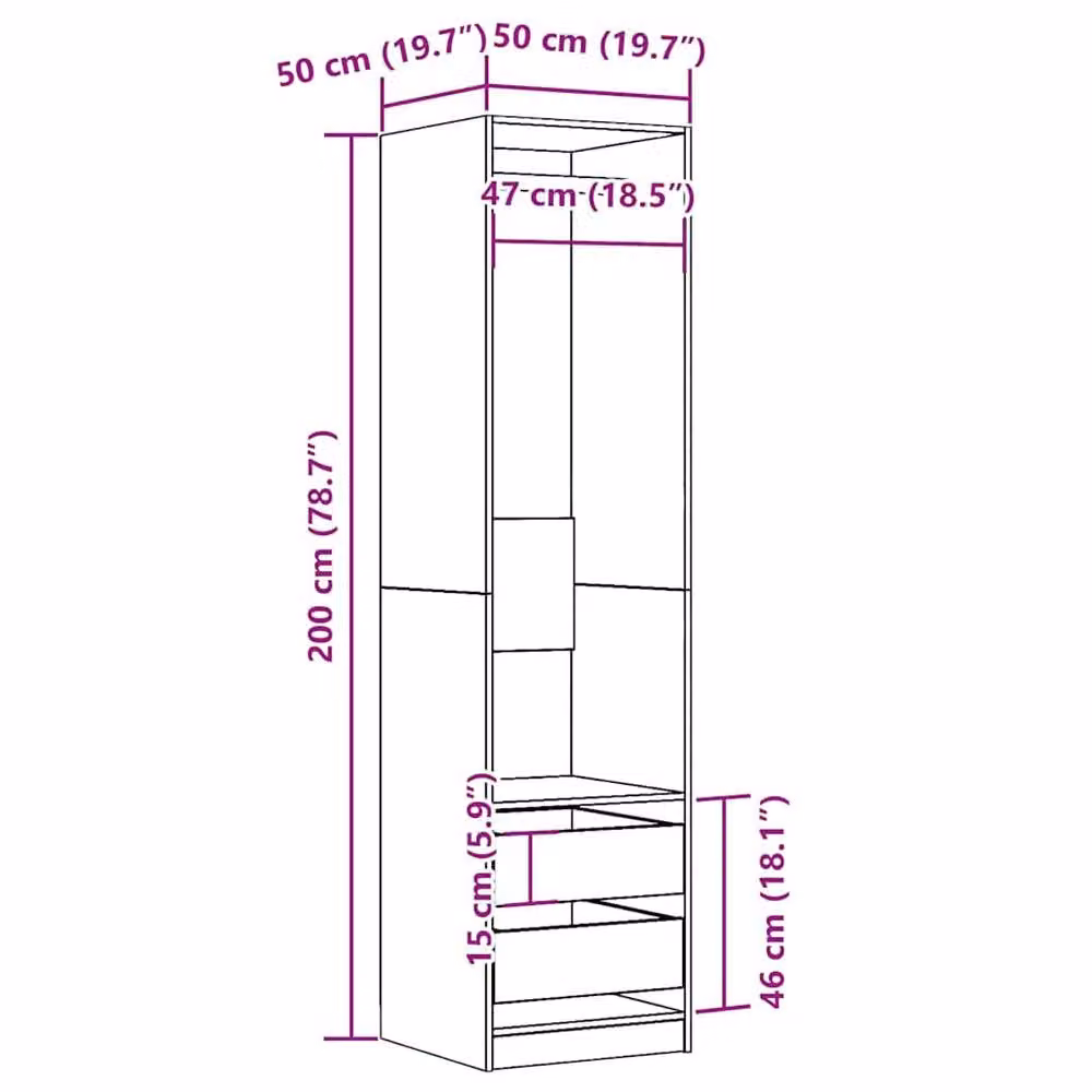 Berkfield Home Old Wood Wardrobe in Brown, W/D/H: 50 x 50 x 200 cm – 2