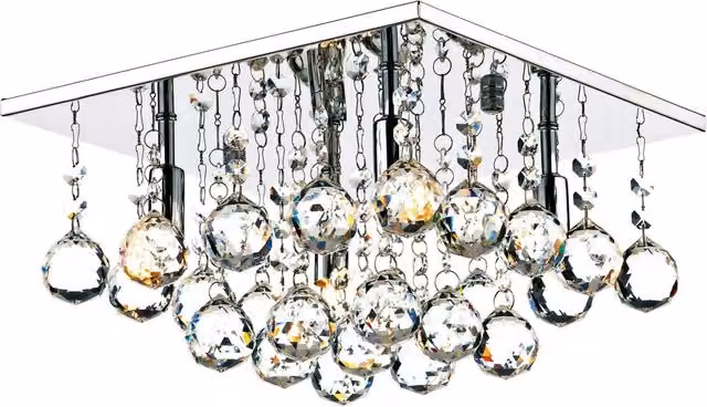 Där Lighting Abacus 4 Light Flush Ceiling Fitting in Polished Chrome and White Crystal