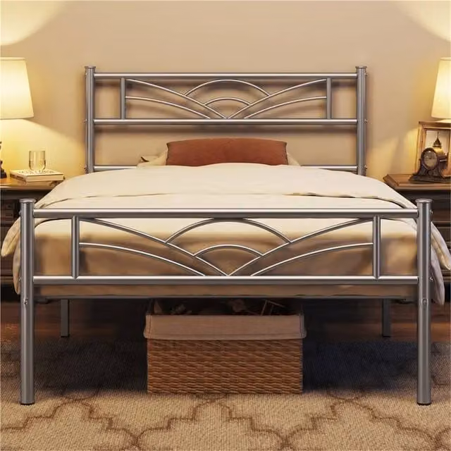 Kelvenix Metal Single Bed Frame in Silver, W/D/H: 90 x 190 cm