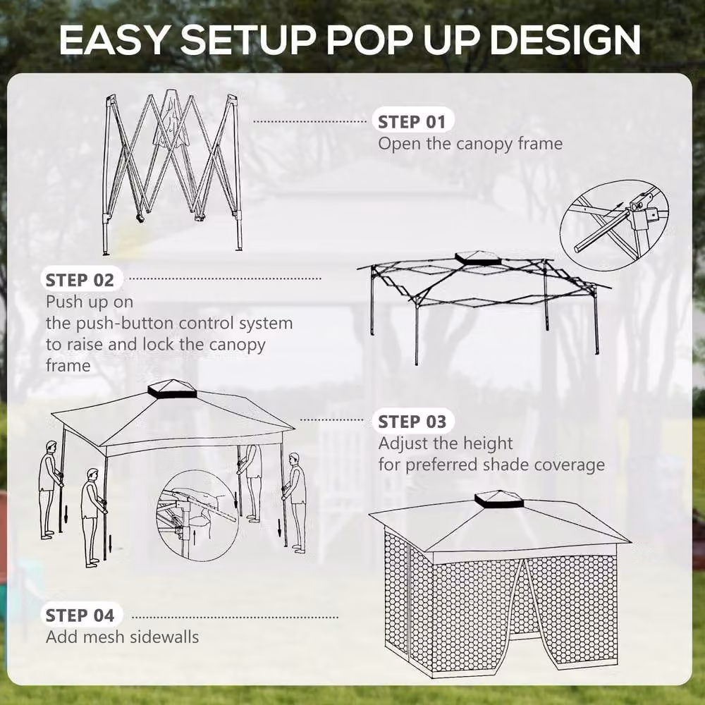 STILVORA Grey Hip Roof Gazebo with Net Curtains and Double Roof, W/D/H: 325 x 270 x 270 cm – 3