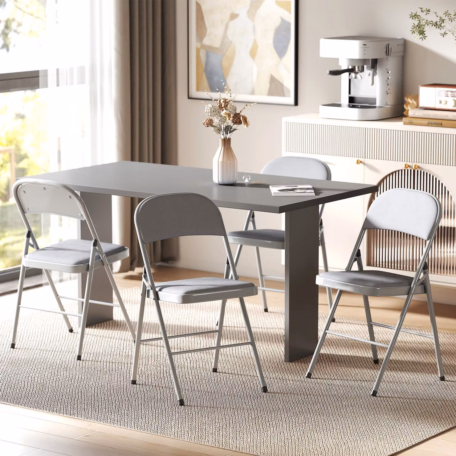 HOMCOM 4 Pack of Folding Velvet Party Chairs with Padded Seats and Steel Frame, Light Grey – 2