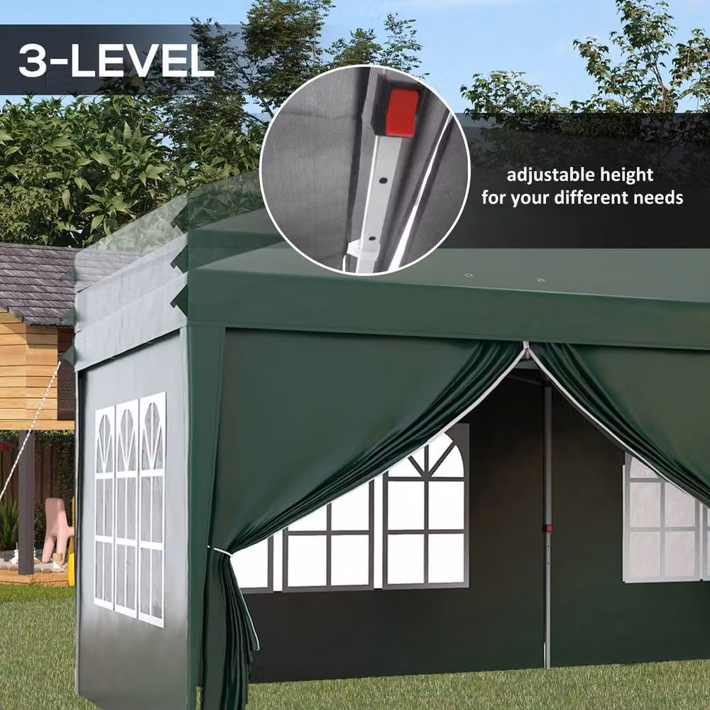 Outsunny Green Pop-Up Gazebo with Windows and Steel Frame, W: 300 cm, D: 300 cm, H: 270 cm – 6