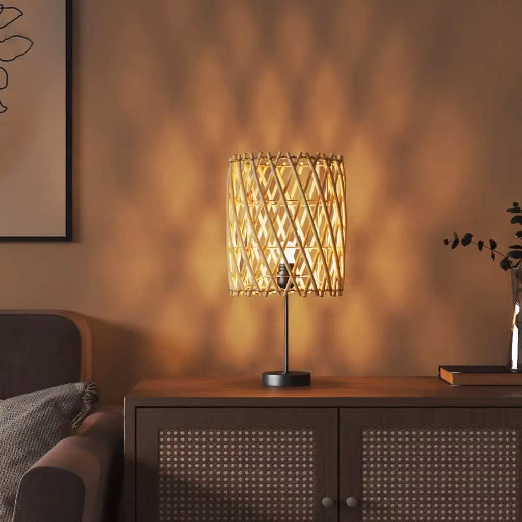 Berkfield Home Brown Wicker Cylinder Lamp Shade, W/D/H: 23 x 23 x 28 cm – 3