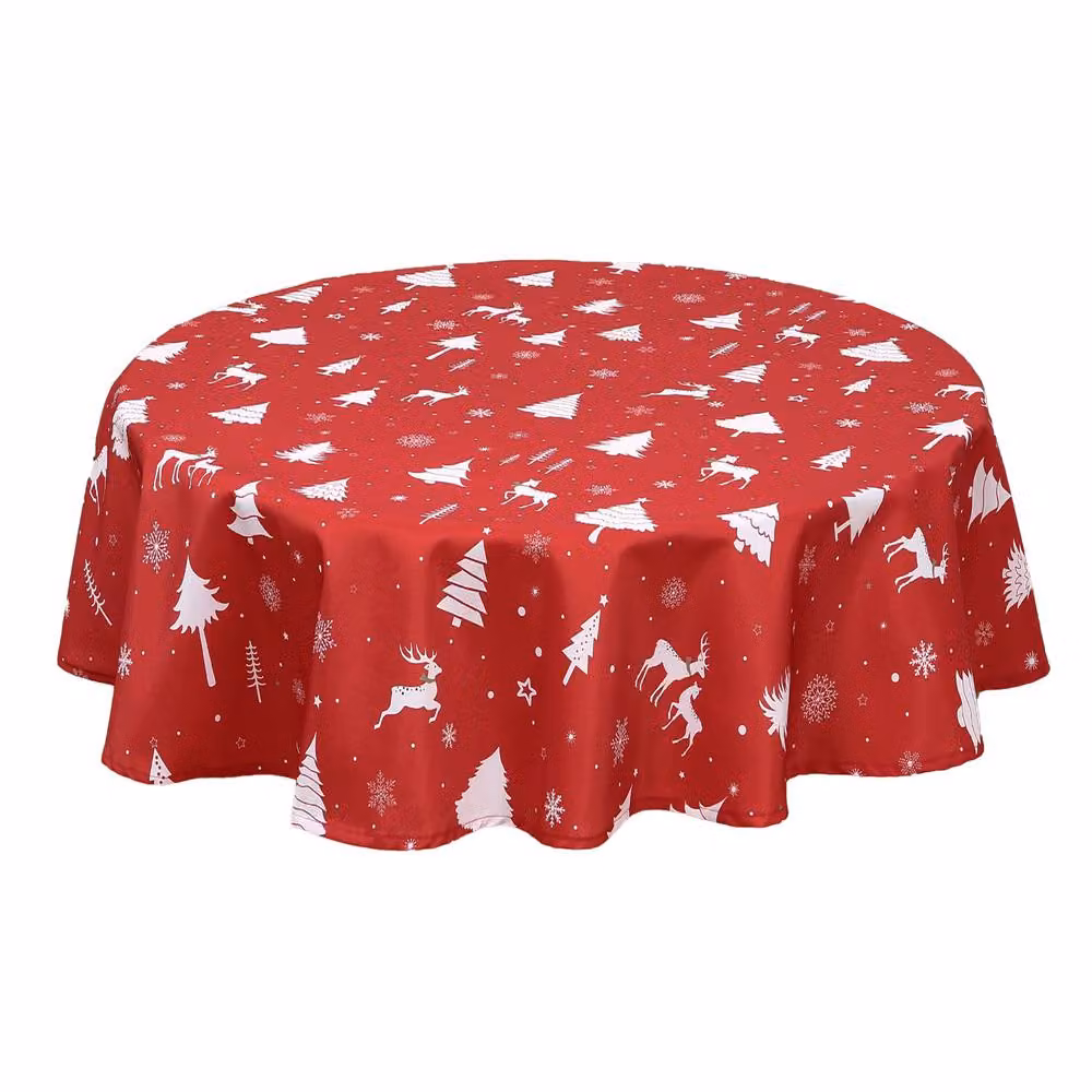 London Boutique Red Waterproof Christmas Deer Tablecloth, Washable Polyester, W: 137.16 cm x L: 228.6 cm – 2
