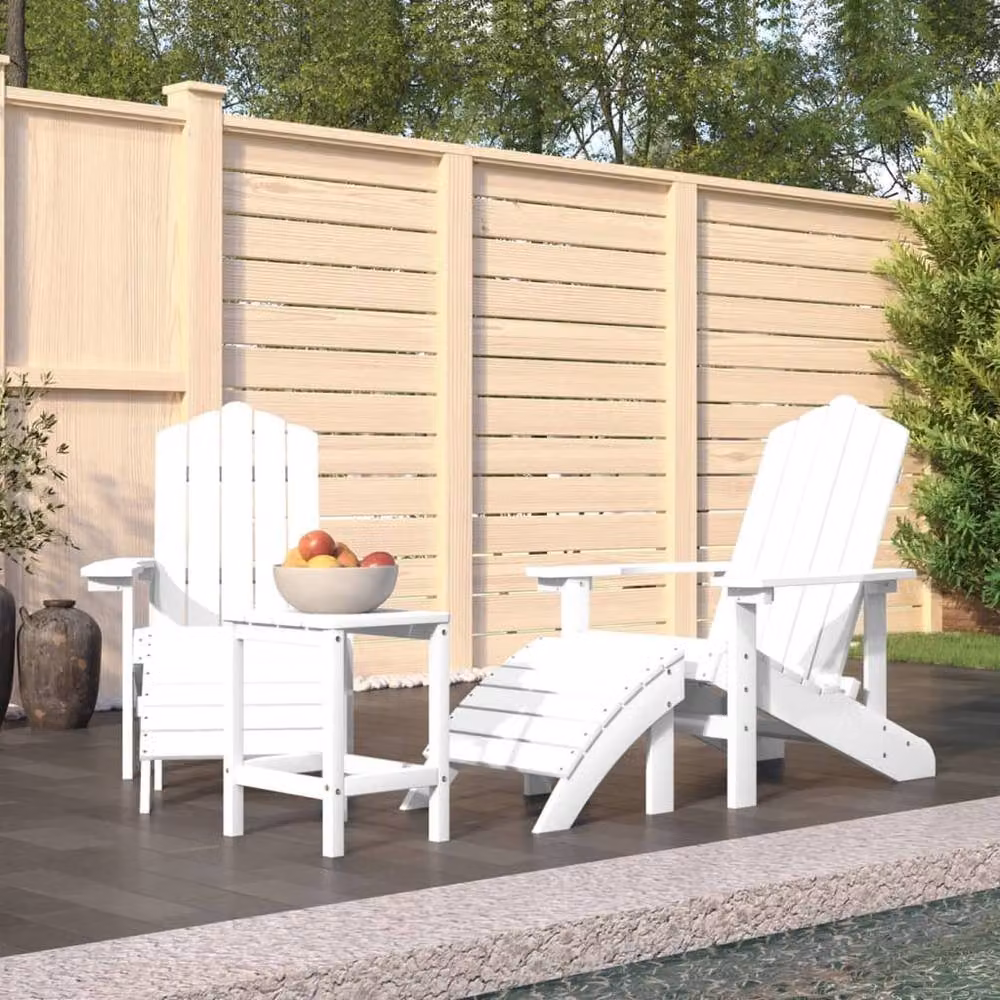 Berkfield Home Elegant Garden Adirondack Chairs with Footstool and Table in White HDPE – 2