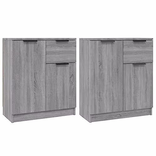 vidaXL Set of 2 Grey Sonoma Sideboards in Engineered Wood, W/D/H: 60 x 30 x 70 cm