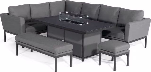 Desser Aruba Outdoor Fabric Corner Sofa Set with Fire Pit Table in Grey