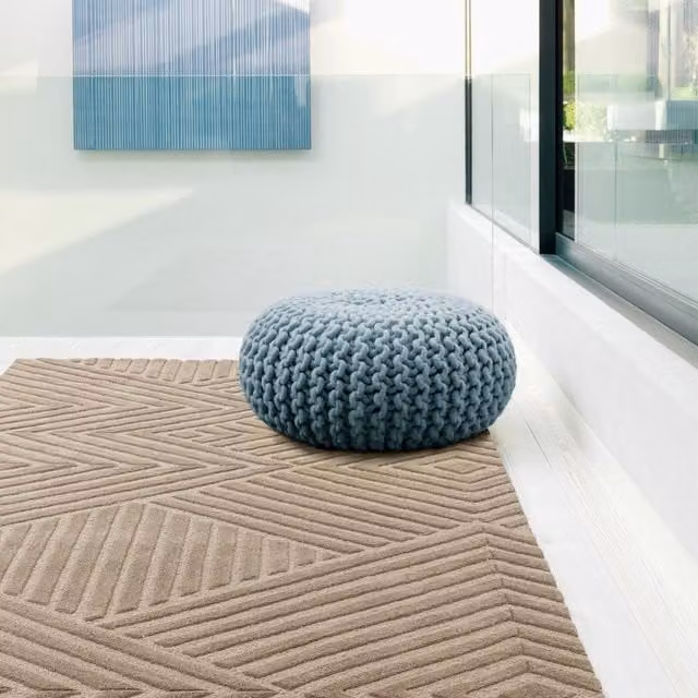 The Rug Shop UK Brown and Beige Geometric Modern Wool Area Rug W: 200 cm, D: 290 cm