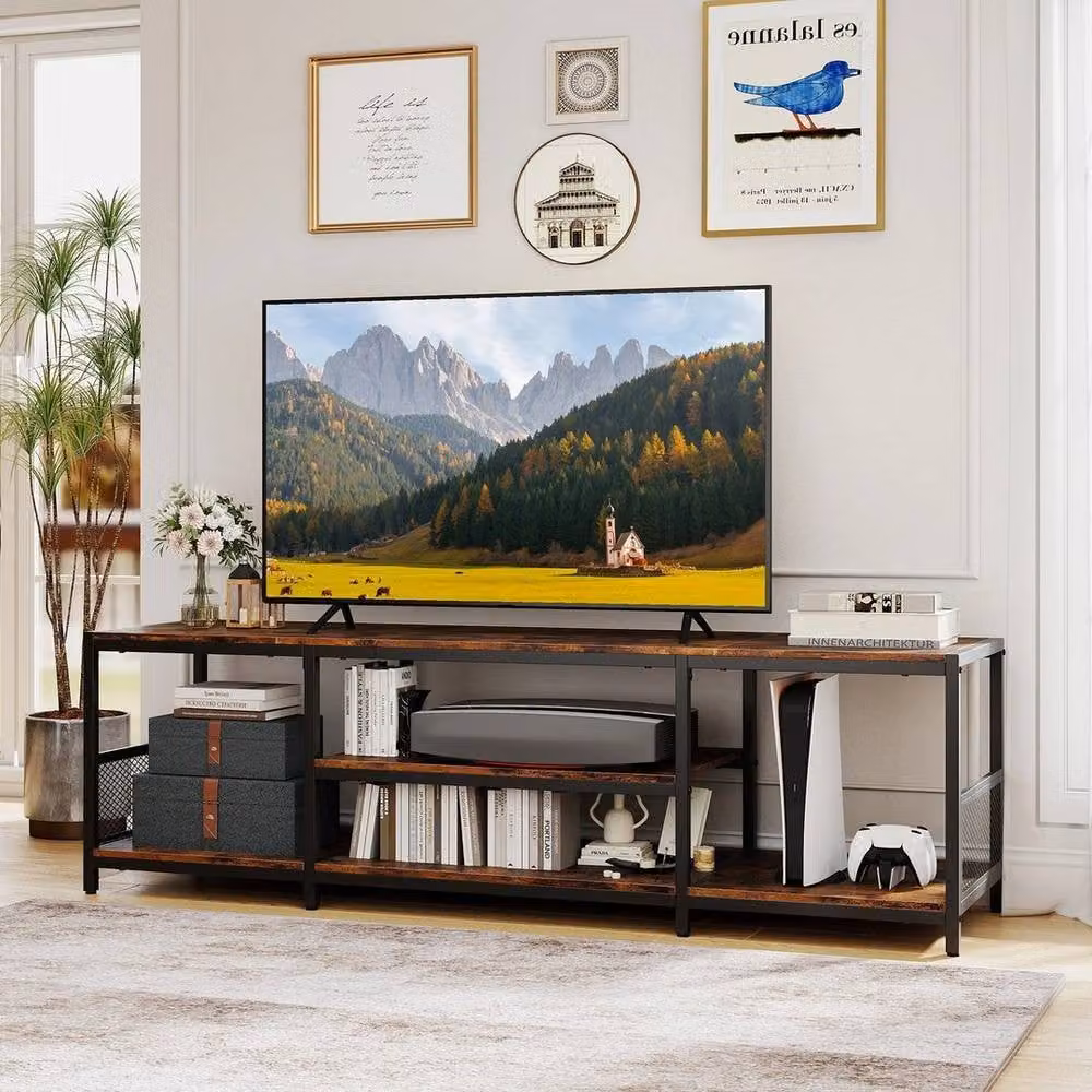 Kelvenix Industrial Media Console Table and TV Stand in Brown with Wood and Metal Construction – 2
