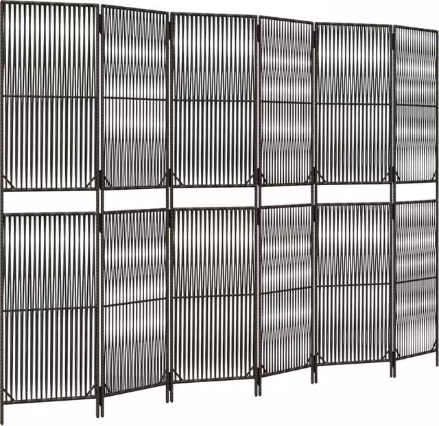 Berkfield Home 6 Panel Grey Poly Rattan and Steel Room Divider – 1