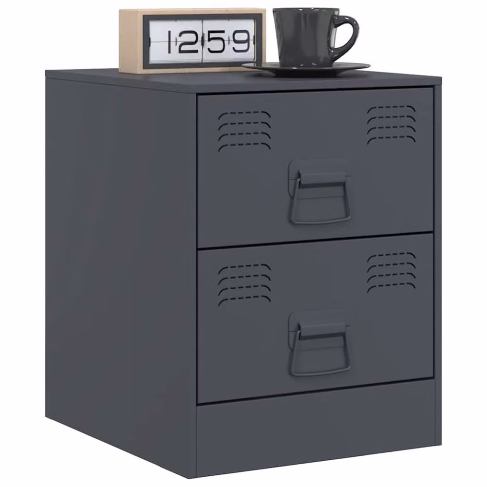 Berkfield Home Set of 2 Anthracite Steel Bedside Cabinets, W/D/H: 34.5 x 39 x 44 cm – 2