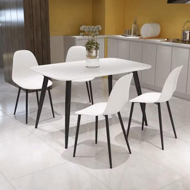 Core Products Ltd Aspen Rectangular White Table and 4 Black Curve Plastic Chairs Set