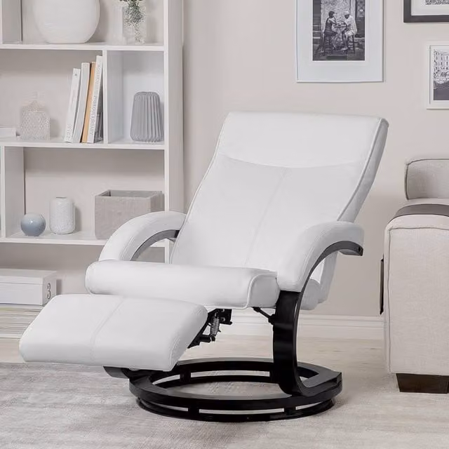 Wyld and Coco Reclining Armchair in White Faux Leather with Adjustable Back and Footrest and Solid Wood Frame