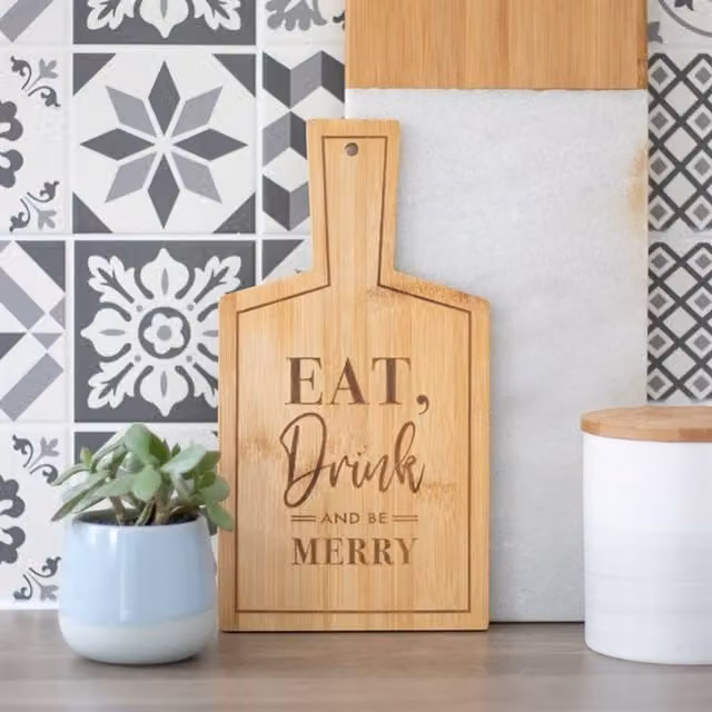 KDMK Eat Drink Be Merry Solid Bamboo Serving Board - Brown