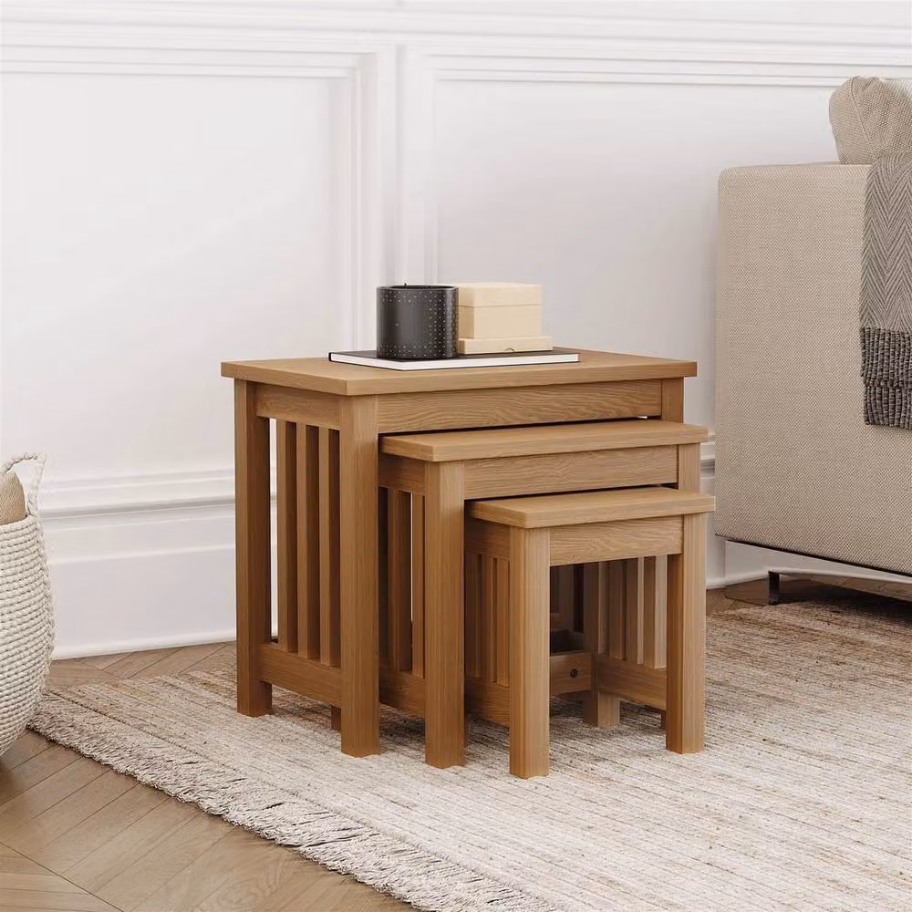 Havendro Set of 3 Ash Wood Nesting Tables in Brown – 3