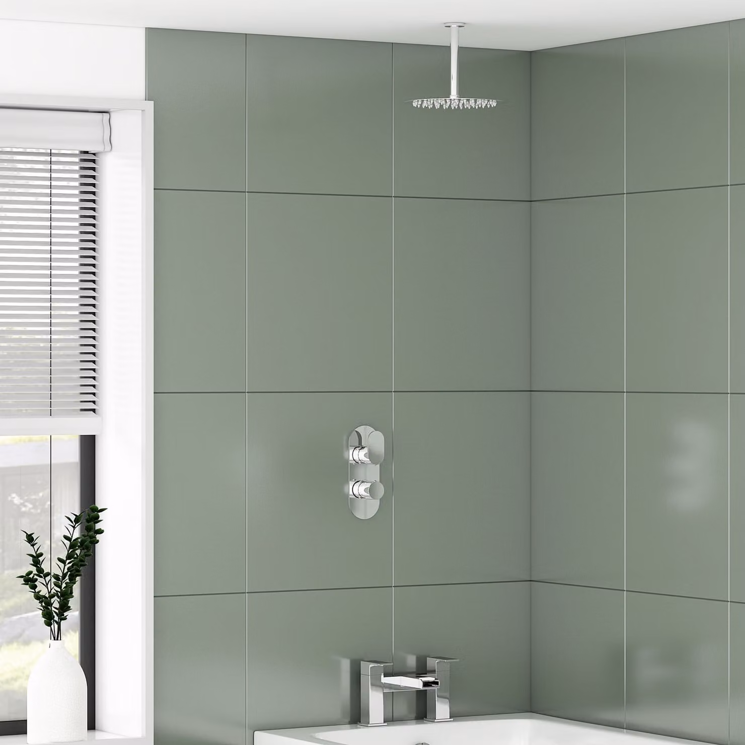 Royal Bathrooms Cube Round Logik Thermostatic Valve Shower Mixer Set with Deluge Slide Rail Kit and Outlet Elbow in Chrome