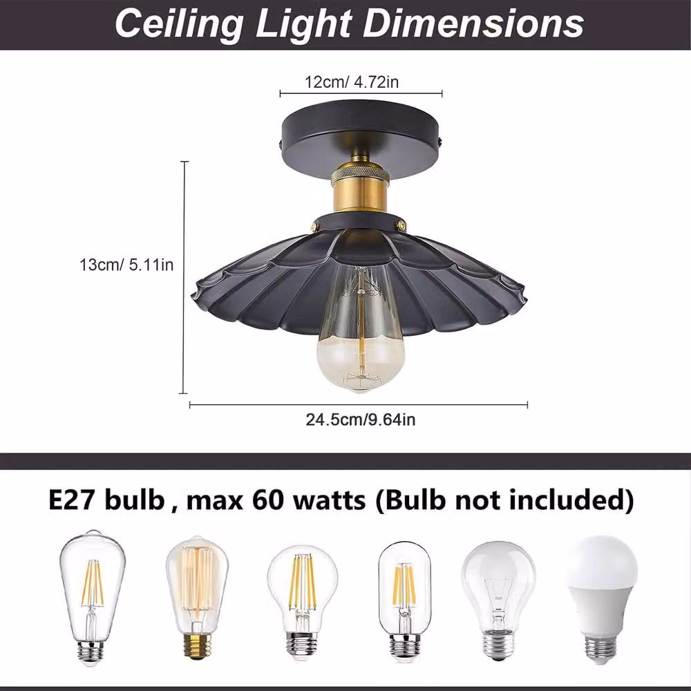 NIVOR Set of 2 Industrial Aluminium Flush Mount Ceiling Chandelier in Black, Diameter: 24.5 cm – 2