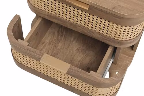 Birlea Noah Rattan and Oak 2 Drawer Bedside Cabinet in Beige and Brown, W/D/H: 45 x 34 x 59 cm – 3