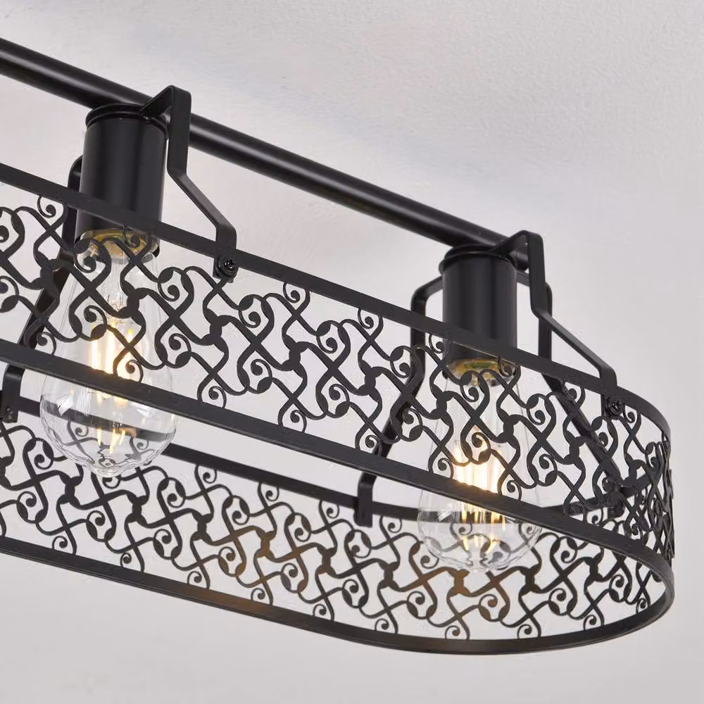 Garwarm 5-Light Farmhouse Metal Dimmable Flush Mount Ceiling Light, Black, W: 110 cm – 2