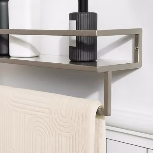 OHS 2 Tier Wall Mounted Metal Towel Rail with Shelf in Beige or Sand, W/D/H: 45 x 15 x 12 cm – 2