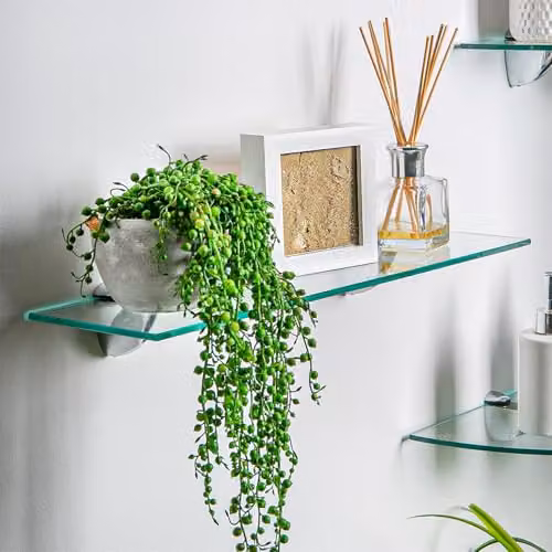 Harbour Housewares Pack of 6 Floating Glass Wall Shelves with Silver Metal Brackets, 40 cm – 2