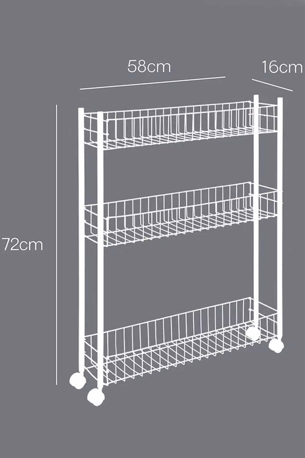 Metaltex Fino 3-Tier Extra-Slim Metal Trolley with Wheels, White, W/D/H: 16 x 16 x 72 cm – 3