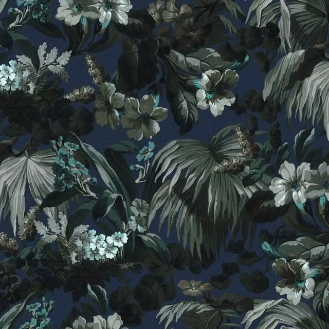 House of Hackney Limerence Botanical Floral Wallpaper in Black, Green and Blue