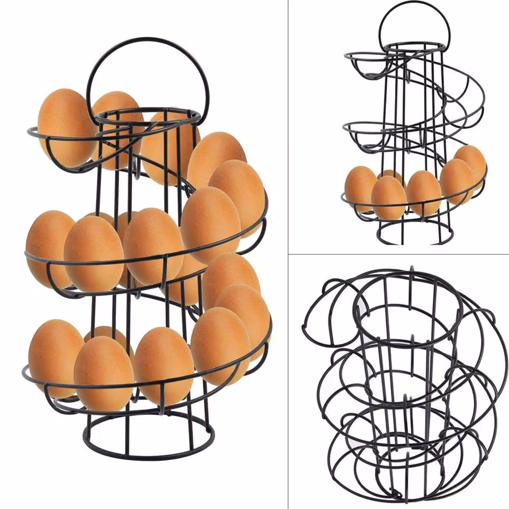 Nordara Chrome Spiral 18-Egg Metal Storage Holder Stand in Black – 4