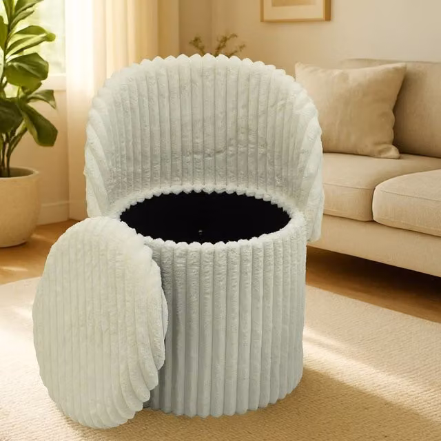 Gaveno Cavailia 3 In 1 Harp Ribbed Ottoman Storage Stool in Cream