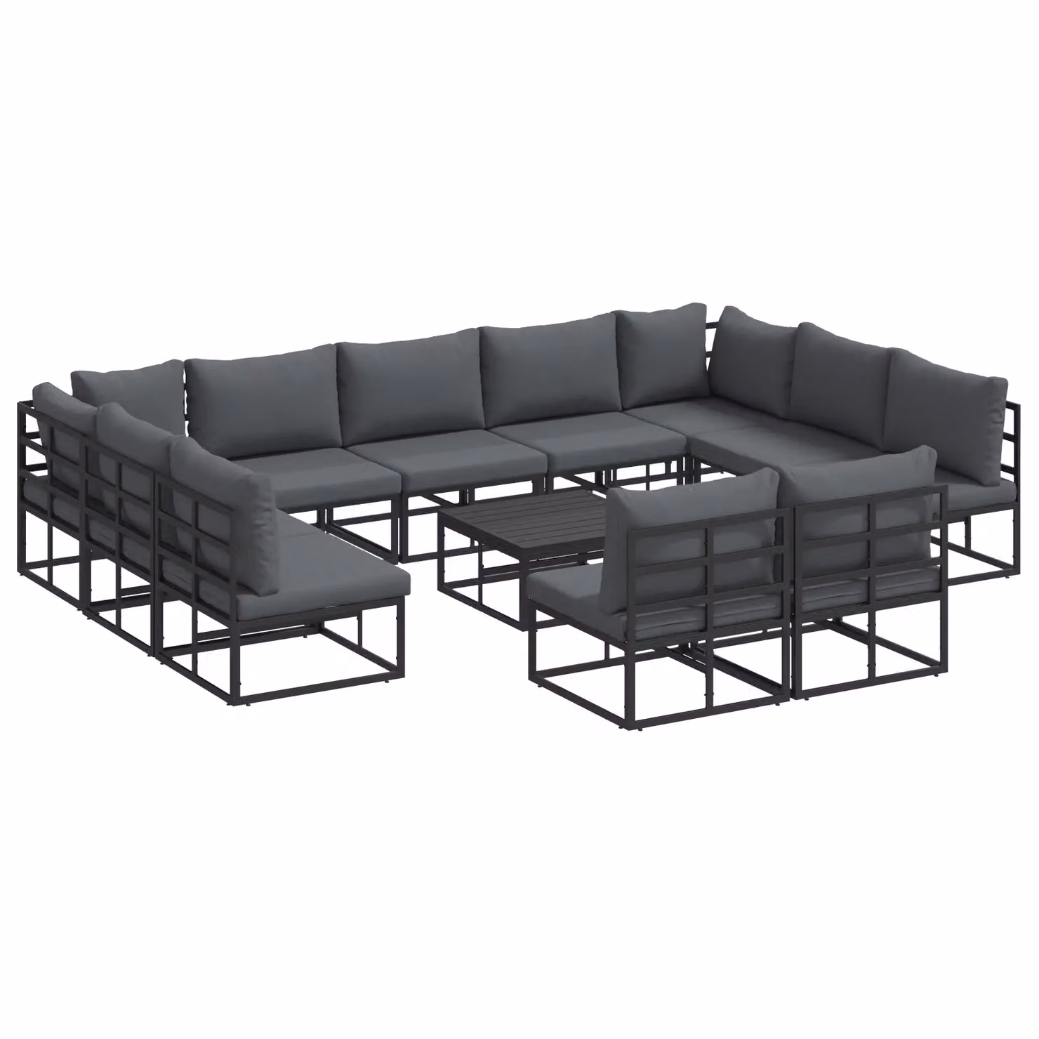 Berkfield Home 12-Piece U-Shape Garden Sofa Set in Black with Powder Coated Aluminium Frame, W/D/H: 70 x 70 x 32 cm – 2