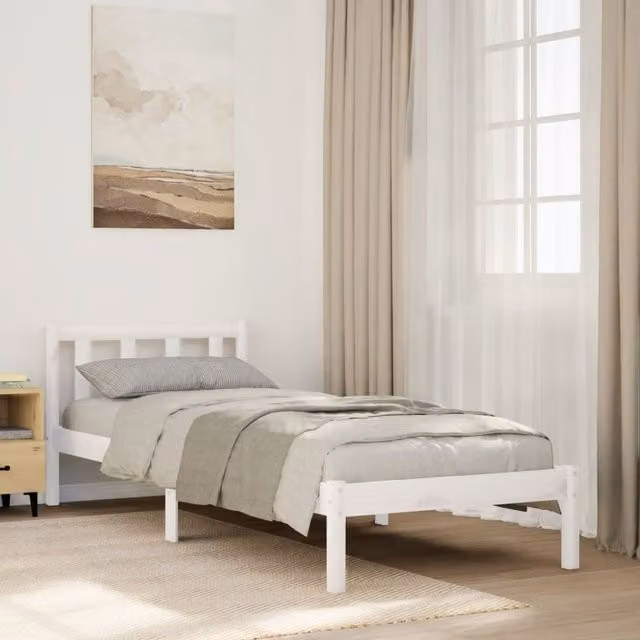 Berkfield Home Extra Long Solid Wood Pine Bed Frame in White, W: 100 cm, L: 220 cm