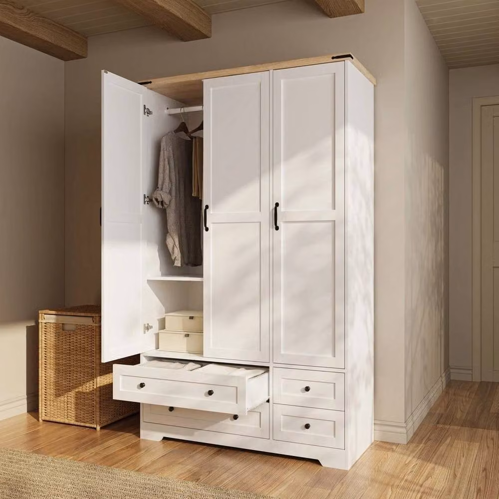 FORGEVIO White 3 Door Wardrobe with 4 Integrated Drawers, H 180 cm x W 108 cm x D 46 cm – 3