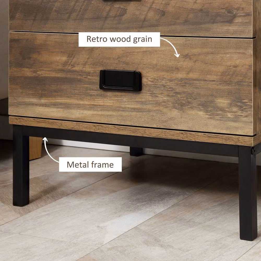STILVORA Industrial Bedside Table with 2 Drawers and Metal Frame in Brown and Black, W: 39.0 cm, D: 45.0 cm, H: 50.0 cm – 5