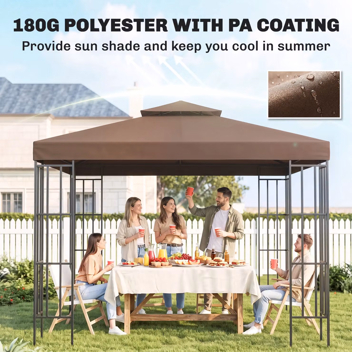 Outsunny 2 Tier Garden Gazebo Replacement Canopy Roof Cover in Bronze – 5