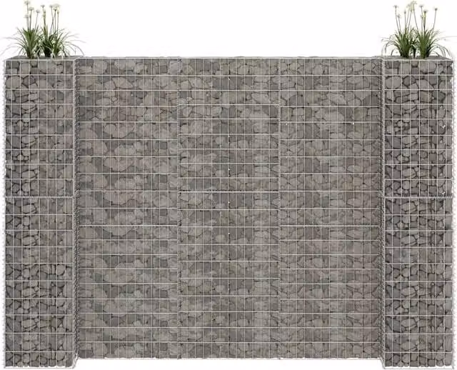 Berkfield Home H-Shaped Steel Wire Gabion Planter and Raised Bed in Silver, W/D/H: 260 x 40 x 180 cm – 1