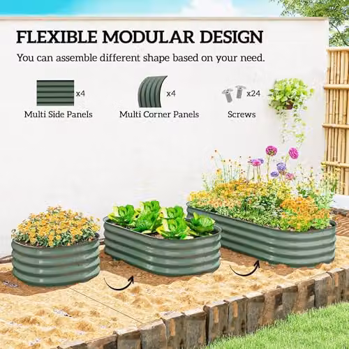 Outsunny Galvanised Steel Raised Garden Bed Planter in Green, W: 279 cm, D: 62 cm, H: 30 cm – 3